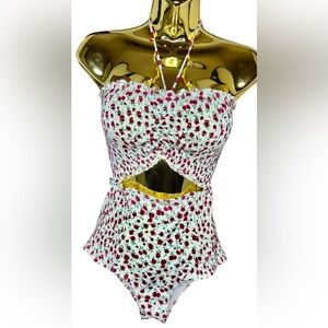 3 x $88 Reformation Floral One Piece Swimsuit - White and Red S